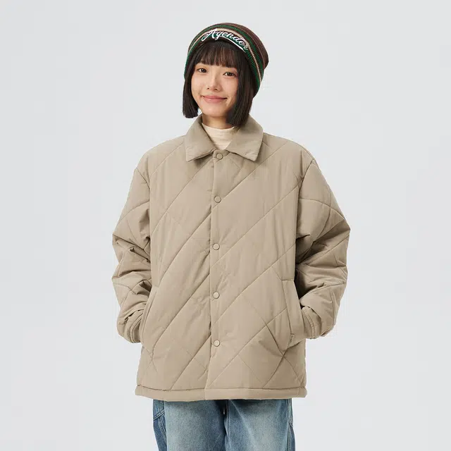 贵人鸟 暖行系列 简约纯色品牌织标宽松休闲翻领绗缝舒适加厚保暖防风茄克棉服外套 男女同款