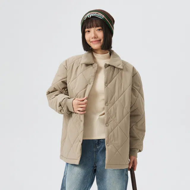 贵人鸟 暖行系列 简约纯色品牌织标宽松休闲翻领绗缝舒适加厚保暖防风茄克棉服外套 男女同款