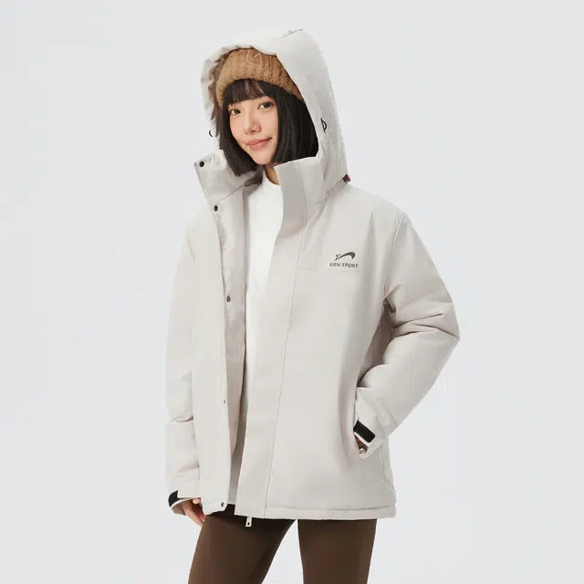贵人鸟 暖行系列 简约品牌印花可拆卸防风连帽摇粒绒保暖内里工装加厚棉服外套 男女同款