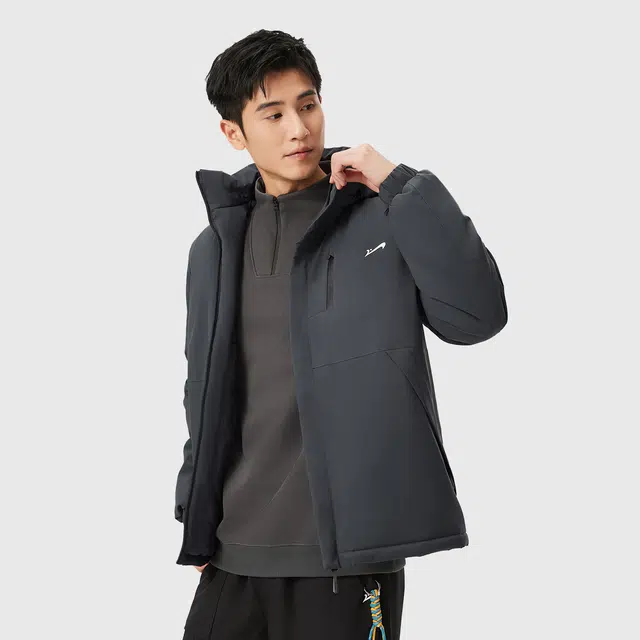 贵人鸟 暖铠系列 简约纯色百搭连帽防风蓄热保暖内里工装休闲爸爸装棉服厚外套 男款