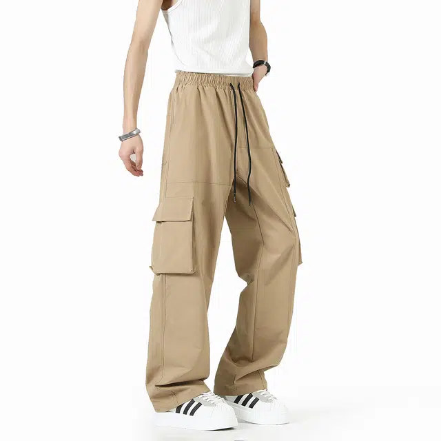 贵人鸟 城市机能系列 美式工装多口袋简约纯色品牌皮标直筒阔腿休闲裤 男女同款
