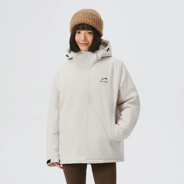 贵人鸟 暖行系列 简约品牌印花可拆卸防风连帽摇粒绒保暖内里工装加厚棉服外套 男女同款