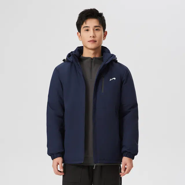 贵人鸟 暖铠系列 简约纯色百搭连帽防风蓄热保暖内里工装休闲爸爸装棉服厚外套 男款