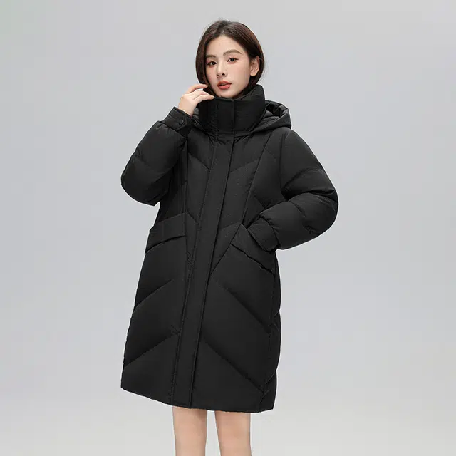 雅鹿 纯色中长款可拆卸帽休闲保暖羽绒服 女款