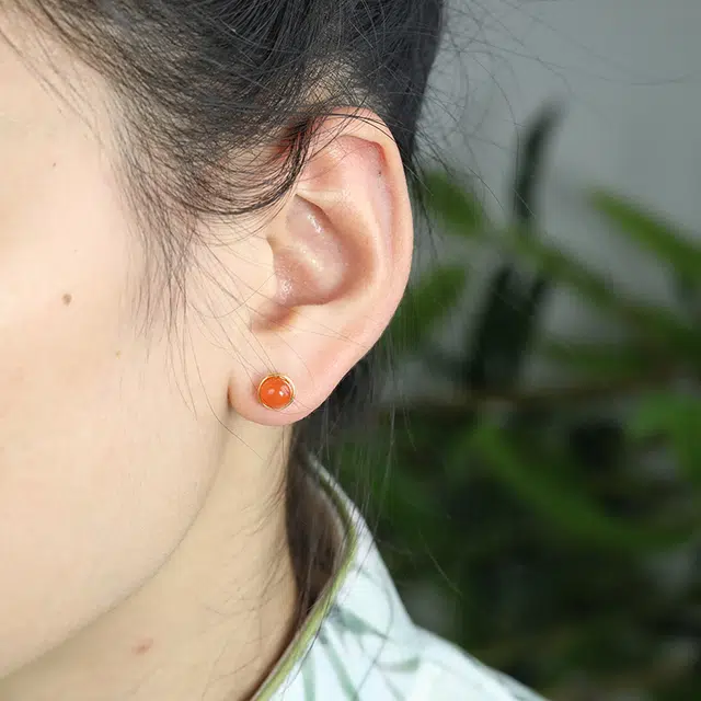 宋太太 圆满新中式复古简约银耳饰百搭转运天然 玛瑙 耳钉 女款