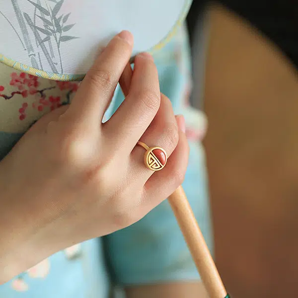 宋太太 鸿福如意 喜庆开口 玛瑙 玉石戒指 女款
