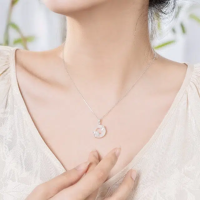 爱骊 【三生有杏|高品质|足银】三生有幸平安扣招财纳福事事如意镶玉吊坠转运小众高级恋爱优雅气质锁骨链天然 玉髓 项链 女款