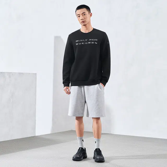 特步 综训系列 字母印花圆领套头休闲运动长袖卫衣 男款