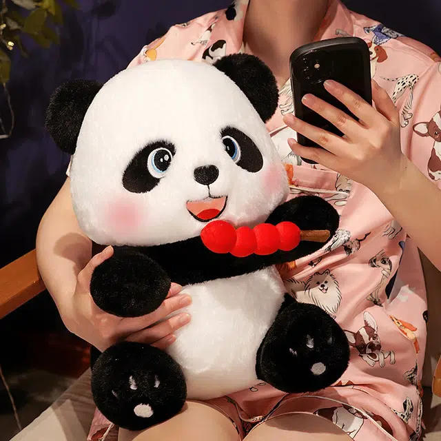 皮茜茜 卡通 呆萌糖葫芦熊猫抱枕 卧室床头伴睡装饰靠枕