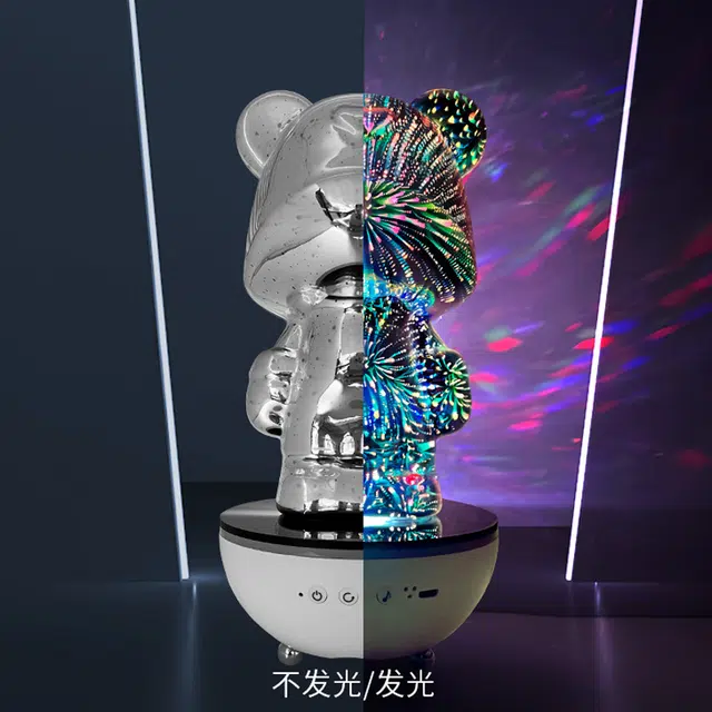 钵提 小熊旋转遥控氛围灯烟花熊卧室客厅桌面摆件蓝牙音响小夜灯豪华版  潮流衍生品