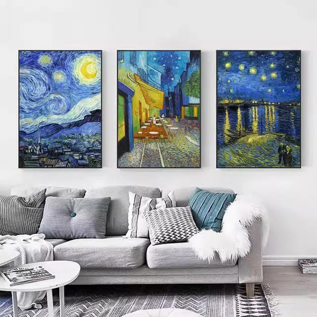 钵提 装饰挂画 梵高星空油画背景壁画莫奈世界名画  潮流衍生品