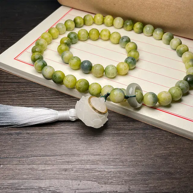 钵提 小青柠珠串渐变雕刻流苏树脂夜光莲花香囊跑环手持串#好运 白玉菩提 手串 男女同款情侣款