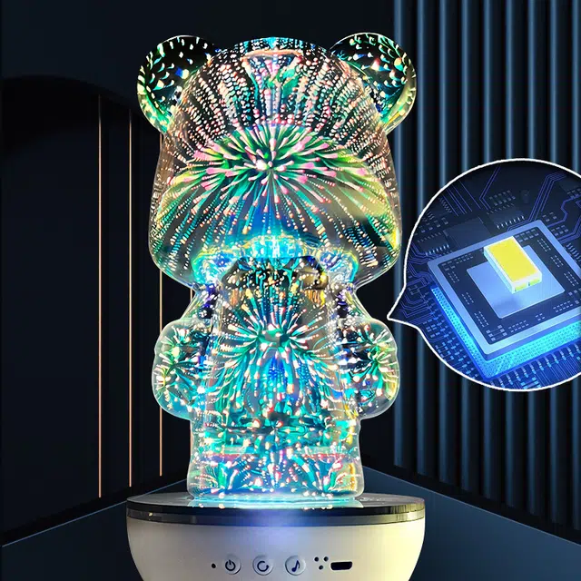 钵提 小熊旋转遥控氛围灯烟花熊卧室客厅桌面摆件蓝牙音响小夜灯豪华版  潮流衍生品
