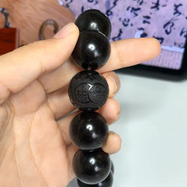 钵提 招财进宝国潮老料工艺金星精雕佛珠 血檀 木作手串 男女同款情侣款
