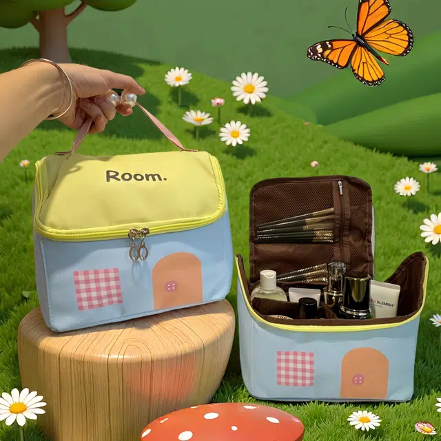 食梦者童话小房收纳包化妆包/洗漱包 防尘 实用三室一厅超大容量带刷 多功能便携旅行可分区高颜值多巴胺配色女生学生宿舍办公室卧室通用