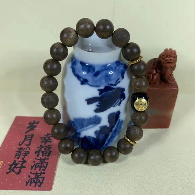 仙沐坊 文玩 黑玛瑙无相佛转运珠 时来运转蜜香醇厚 沉香木 名贵木作手串 男女同款情侣款