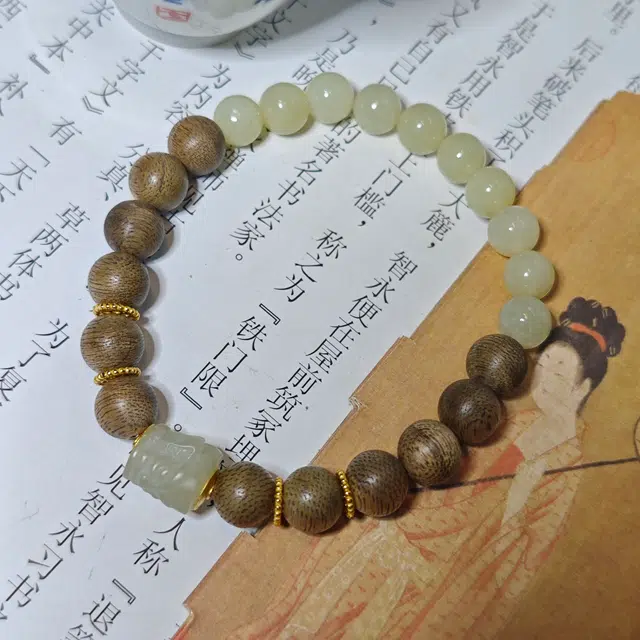 仙沐坊 简约搭配 神秘三星堆面具雕刻 和田玉手串 青白玉 男女同款情侣款