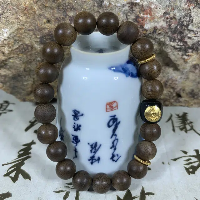 仙沐坊 文玩 黑玛瑙无相佛转运珠 时来运转蜜香醇厚 沉香木 名贵木作手串 男女同款情侣款