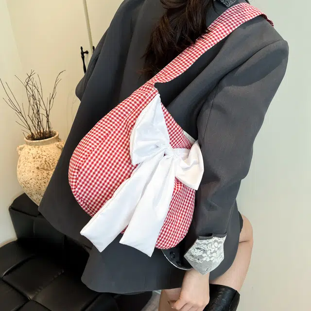 蝴蝶结帆布包休闲通勤洋气小众设计托特包 棉布 单肩包 常规 女款 红色