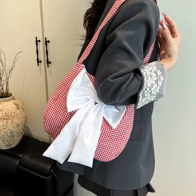 蝴蝶结帆布包休闲通勤洋气小众设计托特包 棉布 单肩包 常规 女款 红色