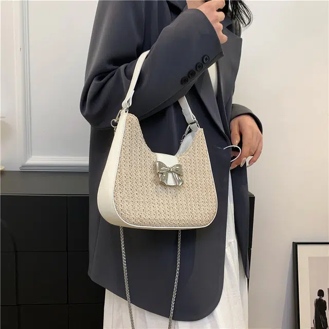 意酷 百搭大容量休闲编织 织物 单肩包 女款 白色/黑色/卡其色/棕色