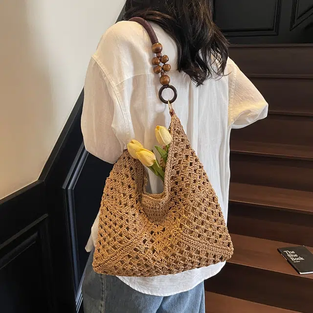 意酷 田园风编织夏季海边旅游拼色时尚百搭 草编 单肩包 常规 女款 多色