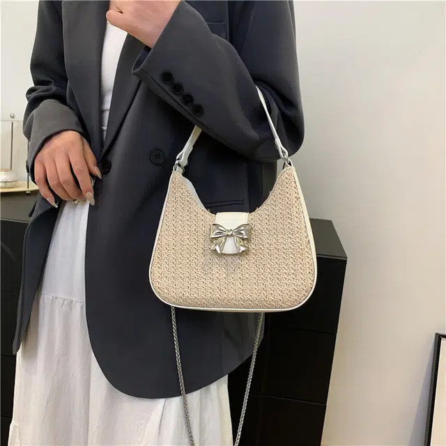 意酷 百搭大容量休闲编织 织物 单肩包 女款 白色/黑色/卡其色/棕色