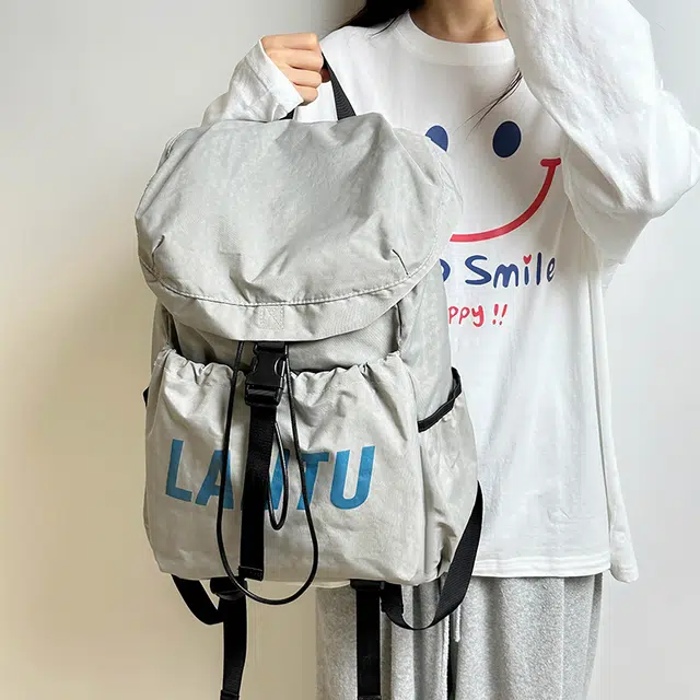 意酷 登山抽绳束口上课通勤运动轻便徒步 尼龙 双肩包 男女同款情侣款 灰绿色/米白色/黑色/棕色