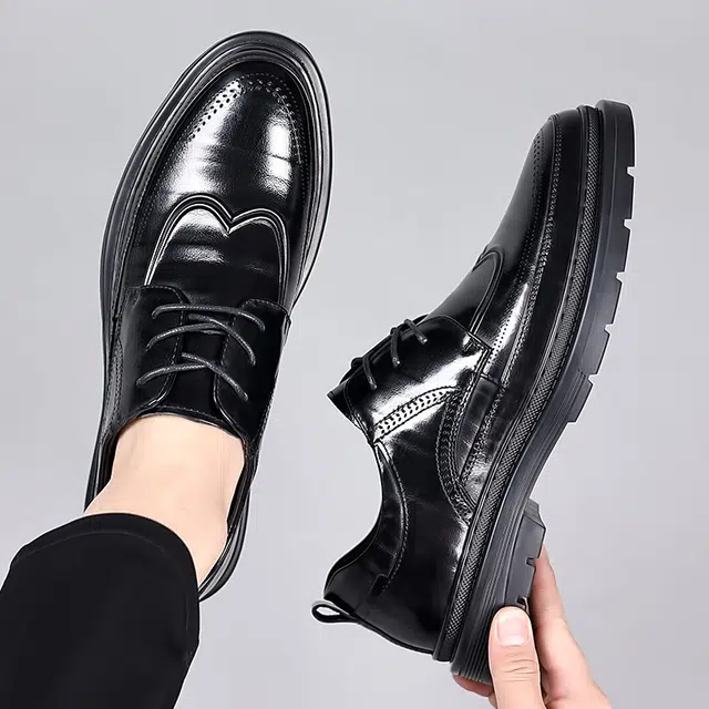 健休 二层牛皮 休闲简约 正装皮鞋 男款 黑色