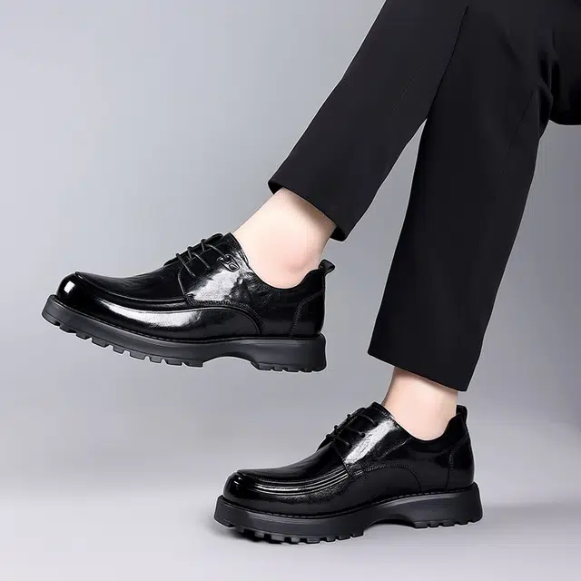 健休 头层牛皮 简约 正装 休闲鞋 男款 黑色