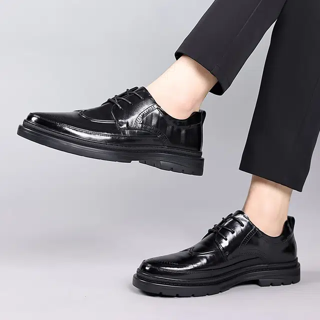 健休 二层牛皮 休闲简约 正装皮鞋 男款 黑色