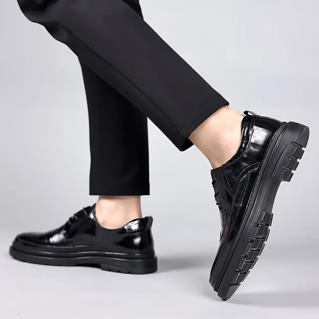 健休 二层牛皮 休闲简约 正装皮鞋 男款 黑色