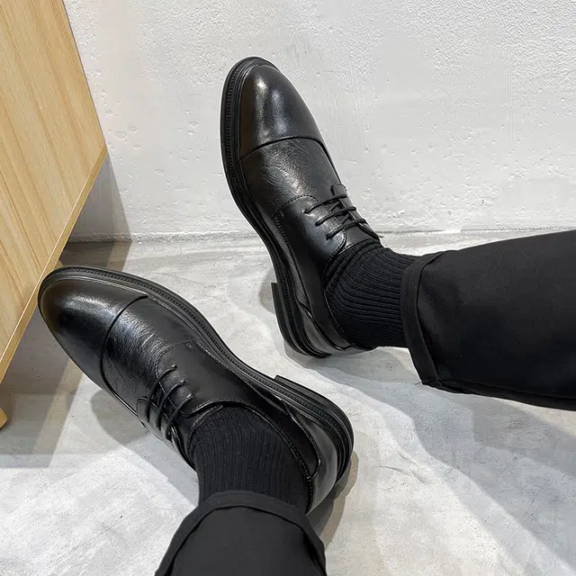 健休 二层牛皮 经典休闲 英伦风 正装皮鞋 男款 黑色
