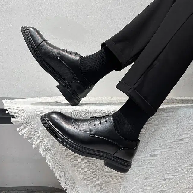 健休 二层牛皮 经典休闲 英伦风 正装皮鞋 男款 黑色