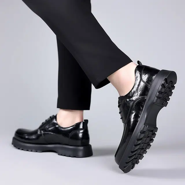 健休 头层牛皮 简约 正装 休闲鞋 男款 黑色