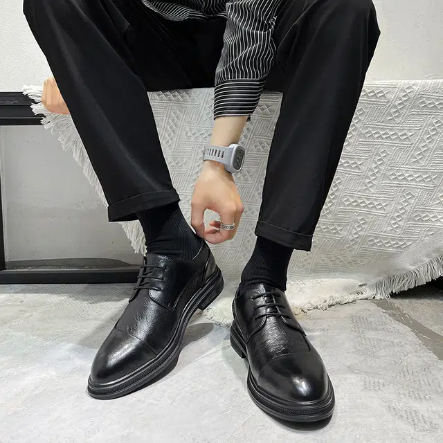 健休 二层牛皮 经典休闲 英伦风 正装皮鞋 男款 黑色