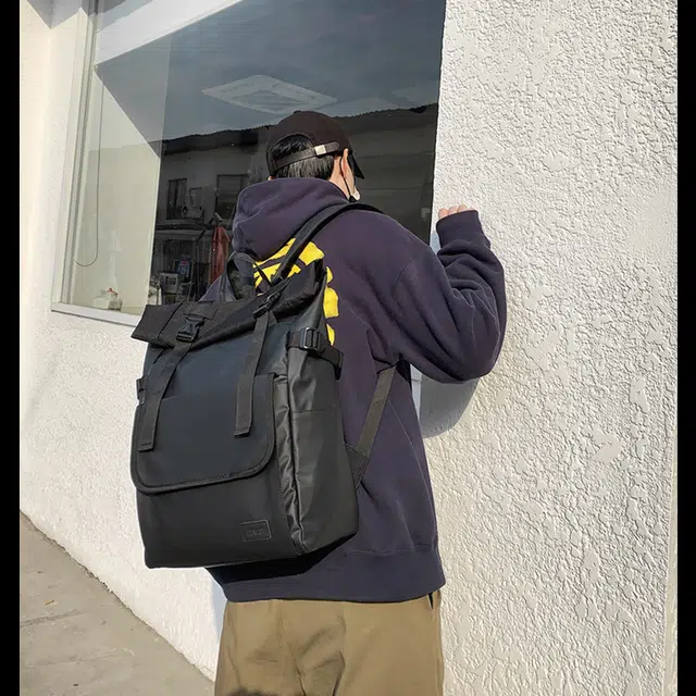 芭菲尼 高级感小众时尚百搭韩版大容量学生潮流街头出行必备旅行背包防泼水通用 牛津布 双肩包 常规 男女同款情侣款 黑色 灰色