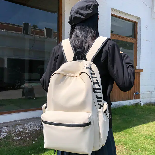 芭菲尼 纯色百搭简约时尚高颜值轻便休闲 尼龙  背包双肩包 男女同款情侣款 白色/黑色/蓝色/粉色