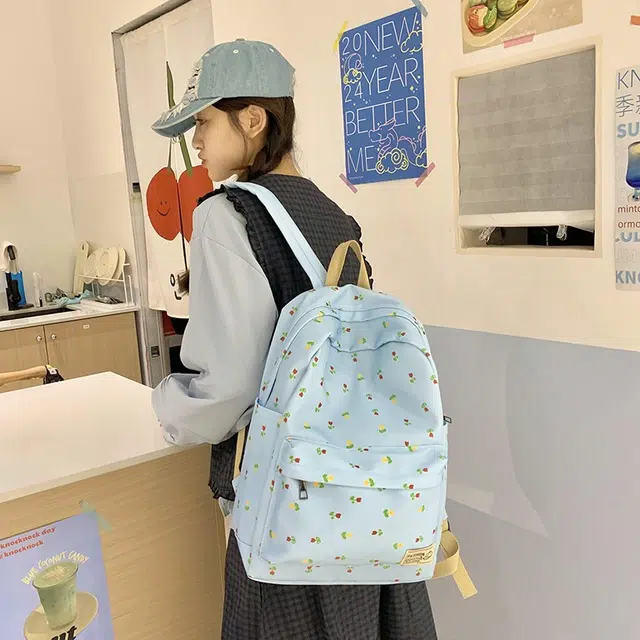 芭菲尼 轻便时尚简约百搭潮流碎花背包 帆布 帆布包双肩包 常规 男女同款情侣款 浅蓝色碎花/蓝色碎花