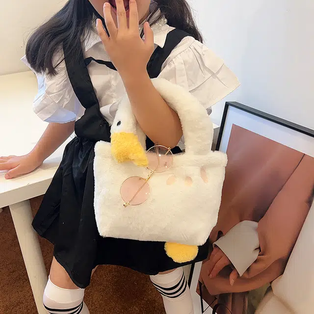 芭菲尼 可爱大白鹅日系甜美可爱 毛绒 手提包 儿童款 白色