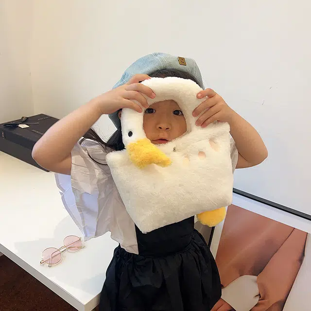 芭菲尼 可爱大白鹅日系甜美可爱 毛绒 手提包 儿童款 白色