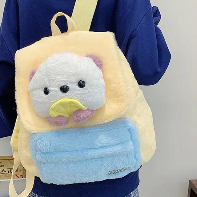 芭菲尼 可爱小众通勤 毛绒 双肩包 女款 黄色