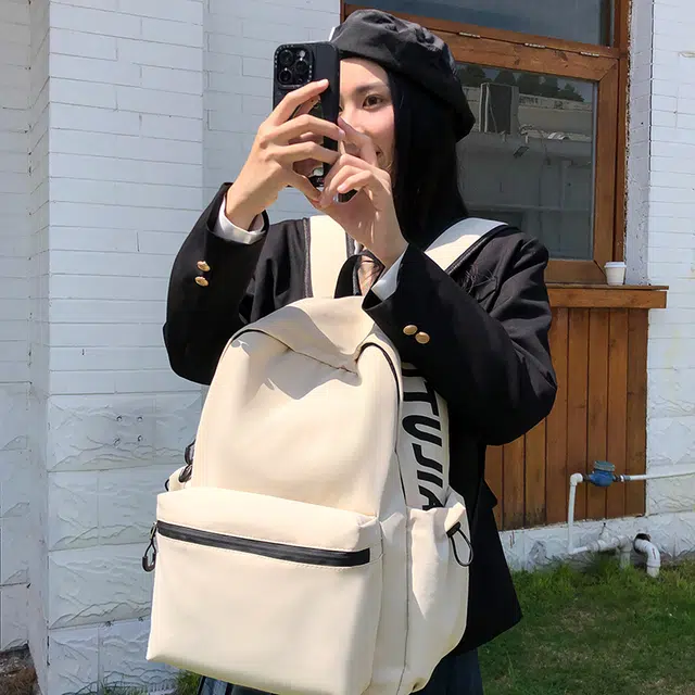 芭菲尼 纯色百搭简约时尚高颜值轻便休闲 尼龙  背包双肩包 男女同款情侣款 白色/黑色/蓝色/粉色
