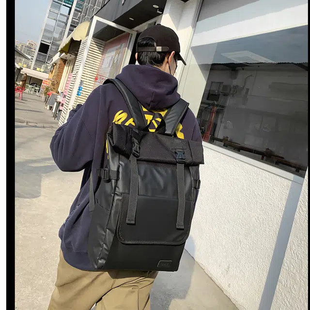 芭菲尼 高级感小众时尚百搭韩版大容量学生潮流街头出行必备旅行背包防泼水通用 牛津布 双肩包 常规 男女同款情侣款 黑色 灰色