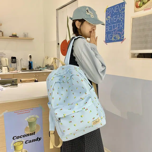 芭菲尼 轻便时尚简约百搭潮流碎花背包 帆布 帆布包双肩包 常规 男女同款情侣款 浅蓝色碎花/蓝色碎花