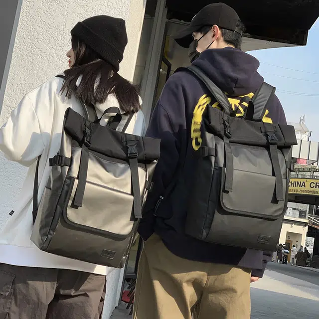 芭菲尼 高级感小众时尚百搭韩版大容量学生潮流街头出行必备旅行背包防泼水通用 牛津布 双肩包 常规 男女同款情侣款 黑色 灰色