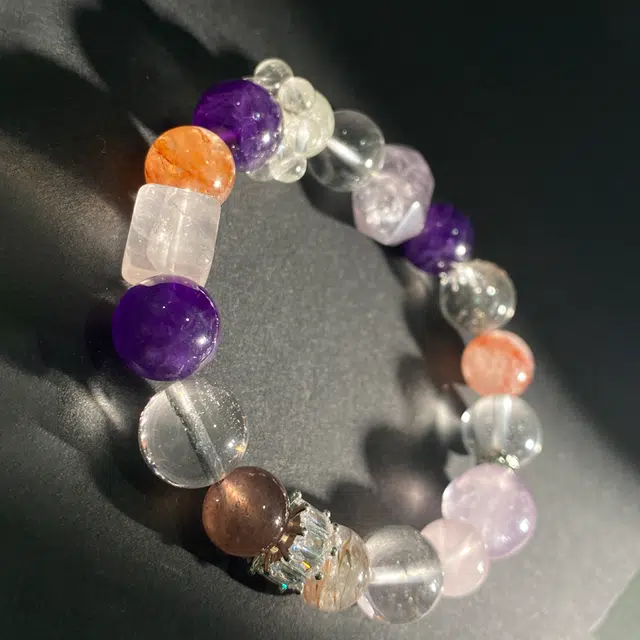 【灵隐上上签九紫离火】 喜宝春花 黑金超七转运珠财运亨通白水晶佛珠国风新中式正缘桃花粉水晶百搭#好运天然 紫水晶 手串 男女同款情侣款