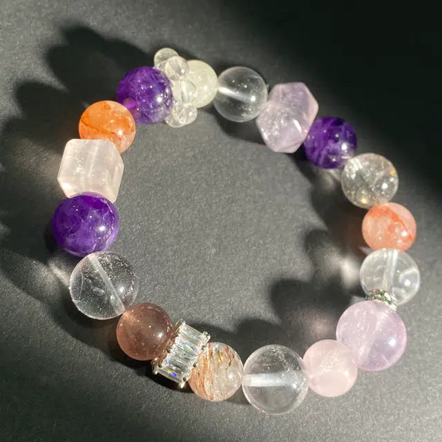 【灵隐上上签九紫离火】 喜宝春花 黑金超七转运珠财运亨通白水晶佛珠国风新中式正缘桃花粉水晶百搭#好运天然 紫水晶 手串 男女同款情侣款
