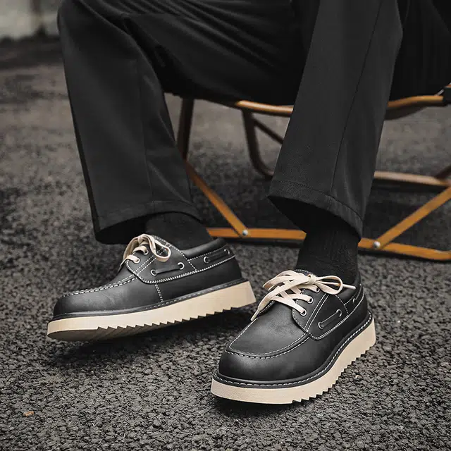 百伦韩 二层牛皮 厚底增高 复古时尚 低帮 生活休闲鞋 男款