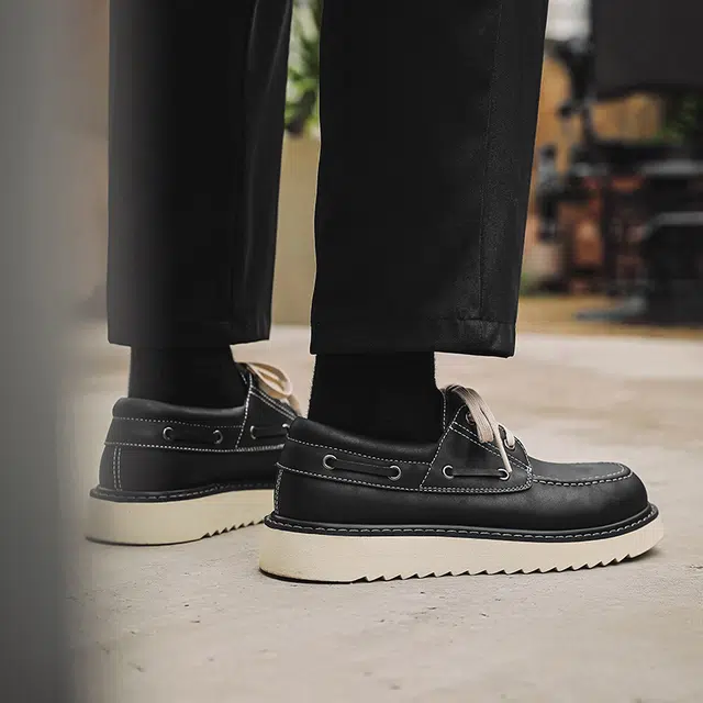 百伦韩 二层牛皮 厚底增高 复古时尚 低帮 生活休闲鞋 男款